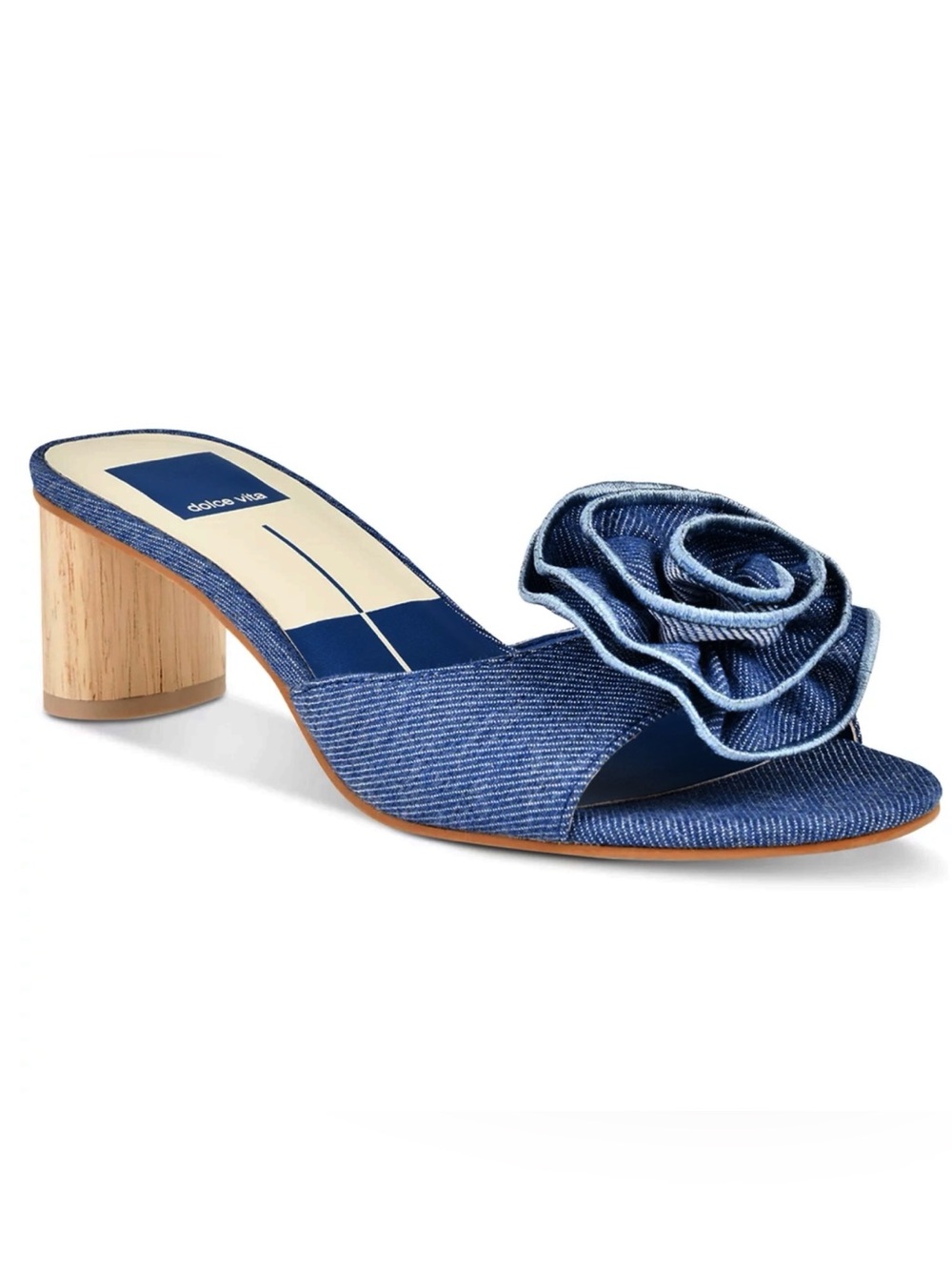 🆕{Dolce Vita} Darly Denim Rose Floral Detailed Block-Heel Slide Sandals